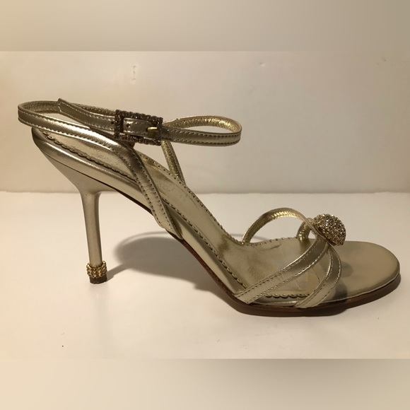 Vintage Womens Versani Italy Gold Shoes 7 lv gucci korrs Luxury Fashion Rl Prom - Picture 9 of 13